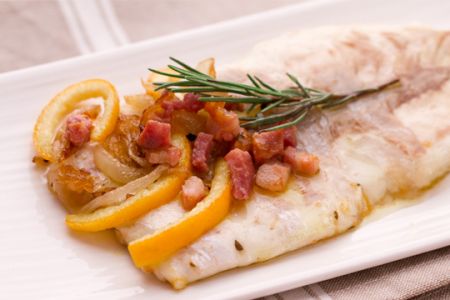 Branzino with herbs and bacon